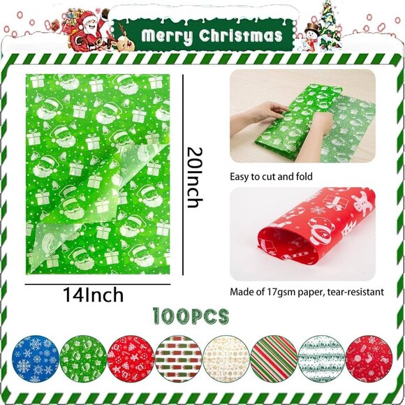 Bulk Christmas Tissue Paper 100 Sheets - 14x20" For Festive Gift Wrapping - Picture 5 of 6
